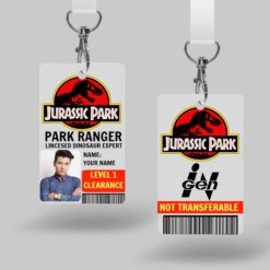 Personalized Jurassic Park-Park Ranger Plastic ID Badge -Free lanyard