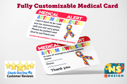 autism awareness card with emergency details