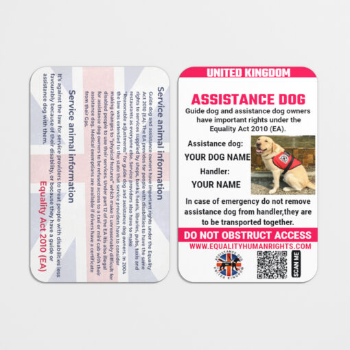 Assistance dog card with QR code