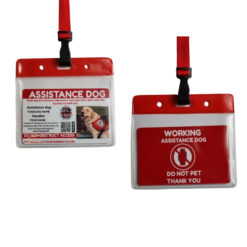 Customizable Assistance Dog Card -Details on Front with Photo - Do Not Pet reverese - Colour Vinyl Card Holder with Lanyard