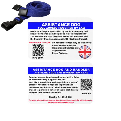 Assistance dog UK law card with blue lanyard