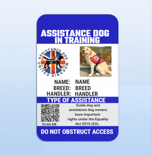 assistance dog in training law card blue front