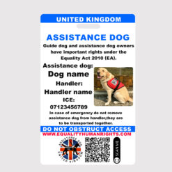 Blue assistance dog card