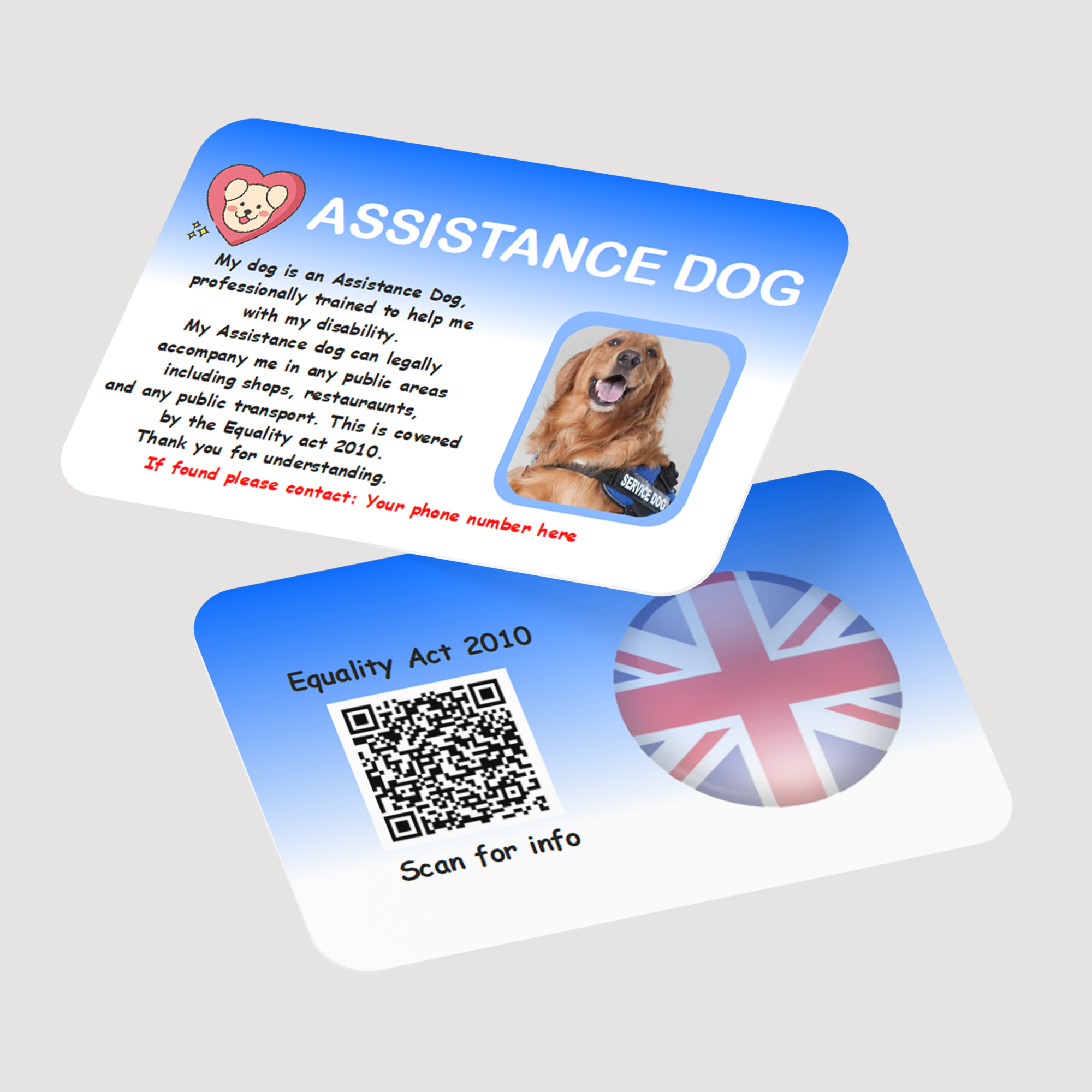 Assistance Dog UK Law Card Cute Design Personalized with Equality Act QR Code AD4