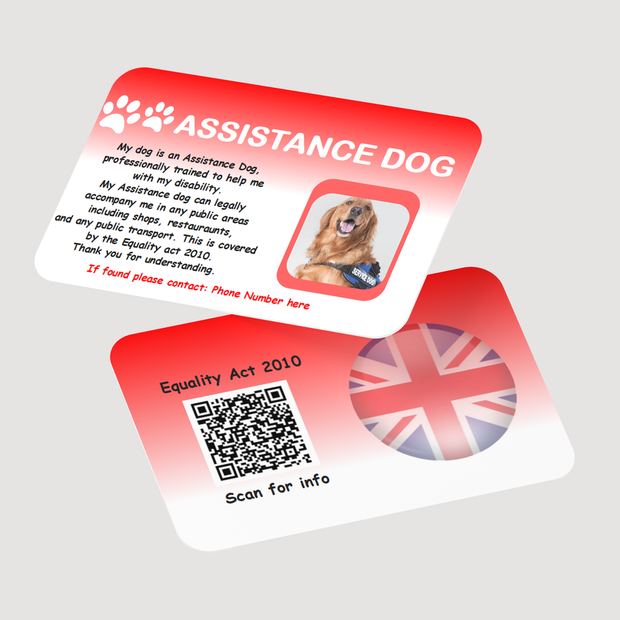 Assistance Dog UK Law Card Cute Design Personalized with Equality Act QR Code AD5