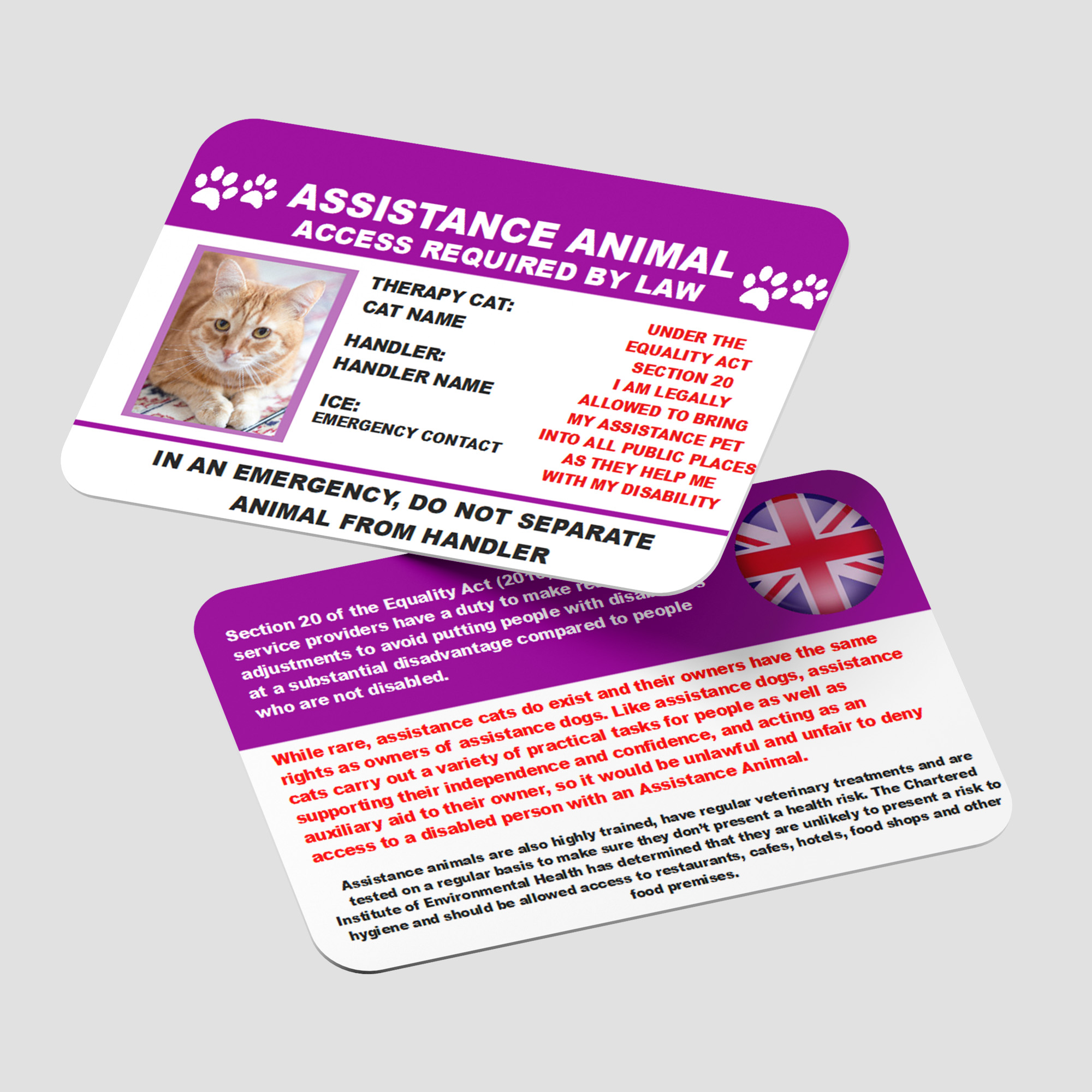 Assistance Animal ID Card for Cats CT2