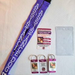 Purple Assistance Dog UK Law Card with Equality & Human Rights Commission Guide QR Code and lanyard