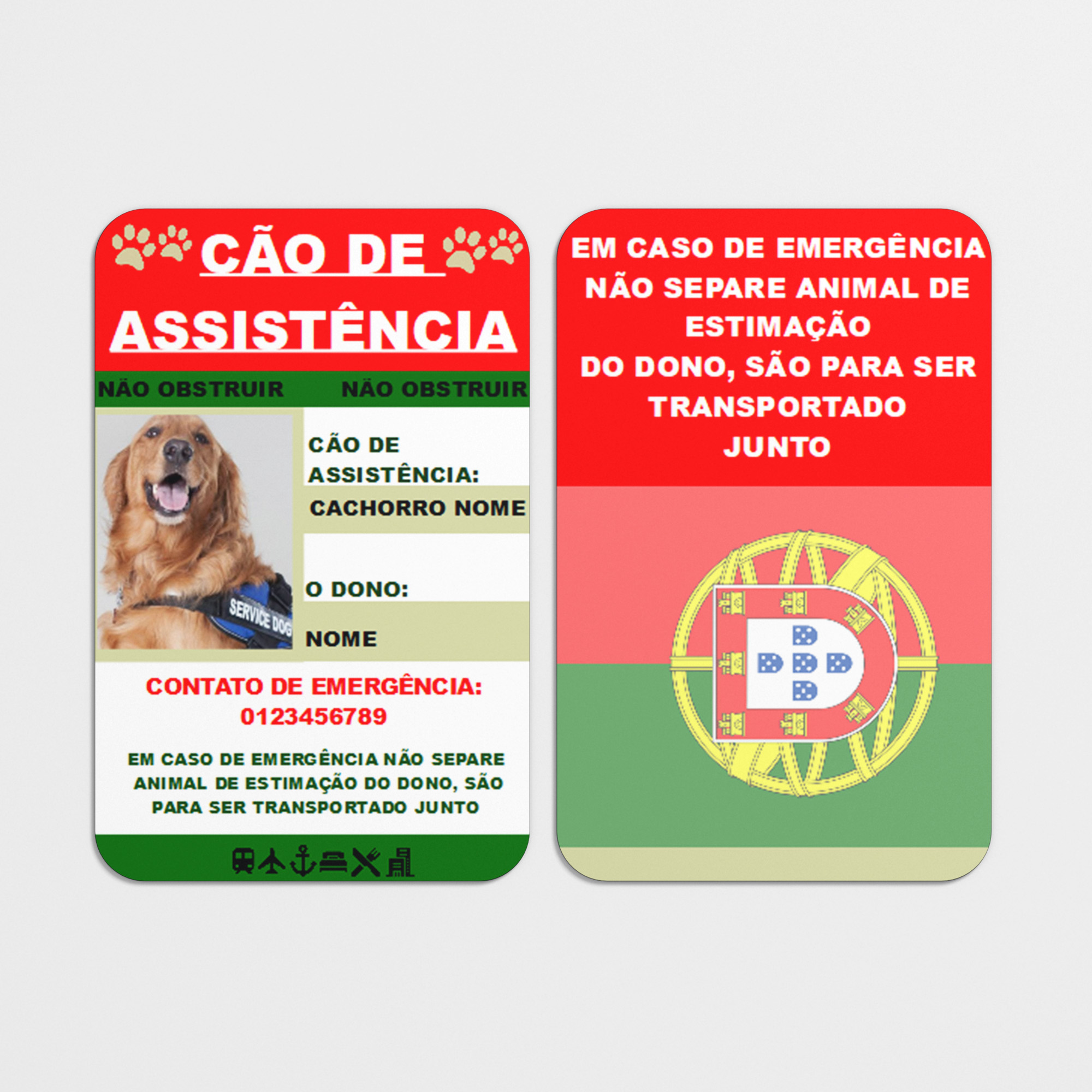 Assistance Dog Card in Portuguese - Cartão Cão de Assistência