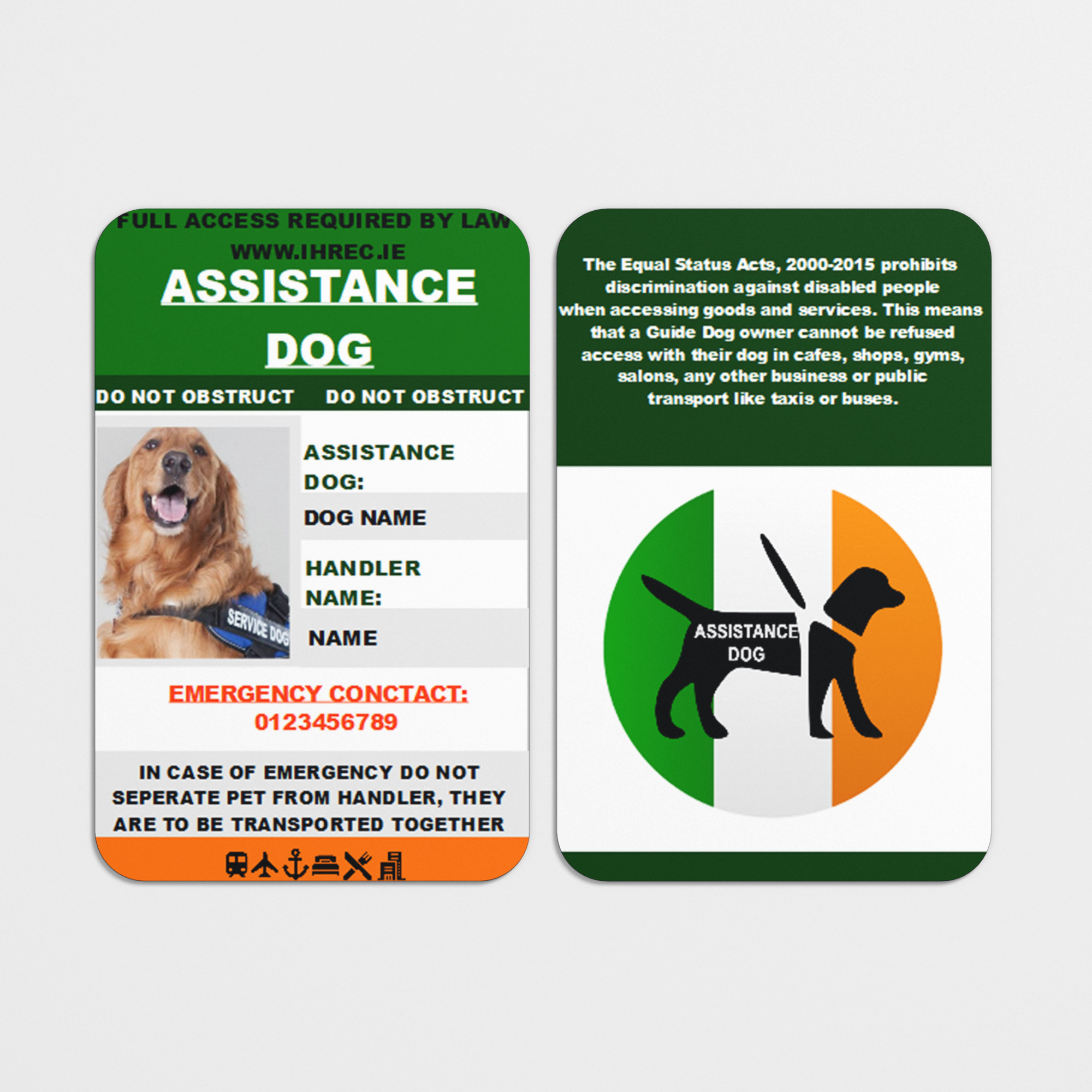 Assistance Dog Portrait Law Card Ireland