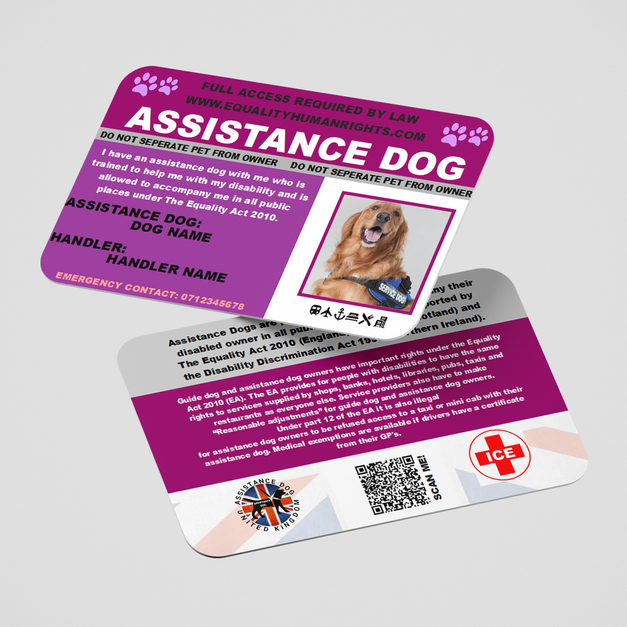Assistance Dog Law Card AD26 with QR Code