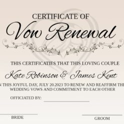 Vow Renewal Certificate Editable Printable Wedding Certificate Template