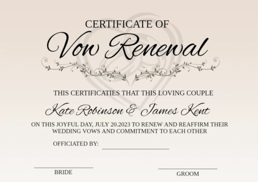 Vow Renewal Certificate Editable Printable Wedding Certificate Template