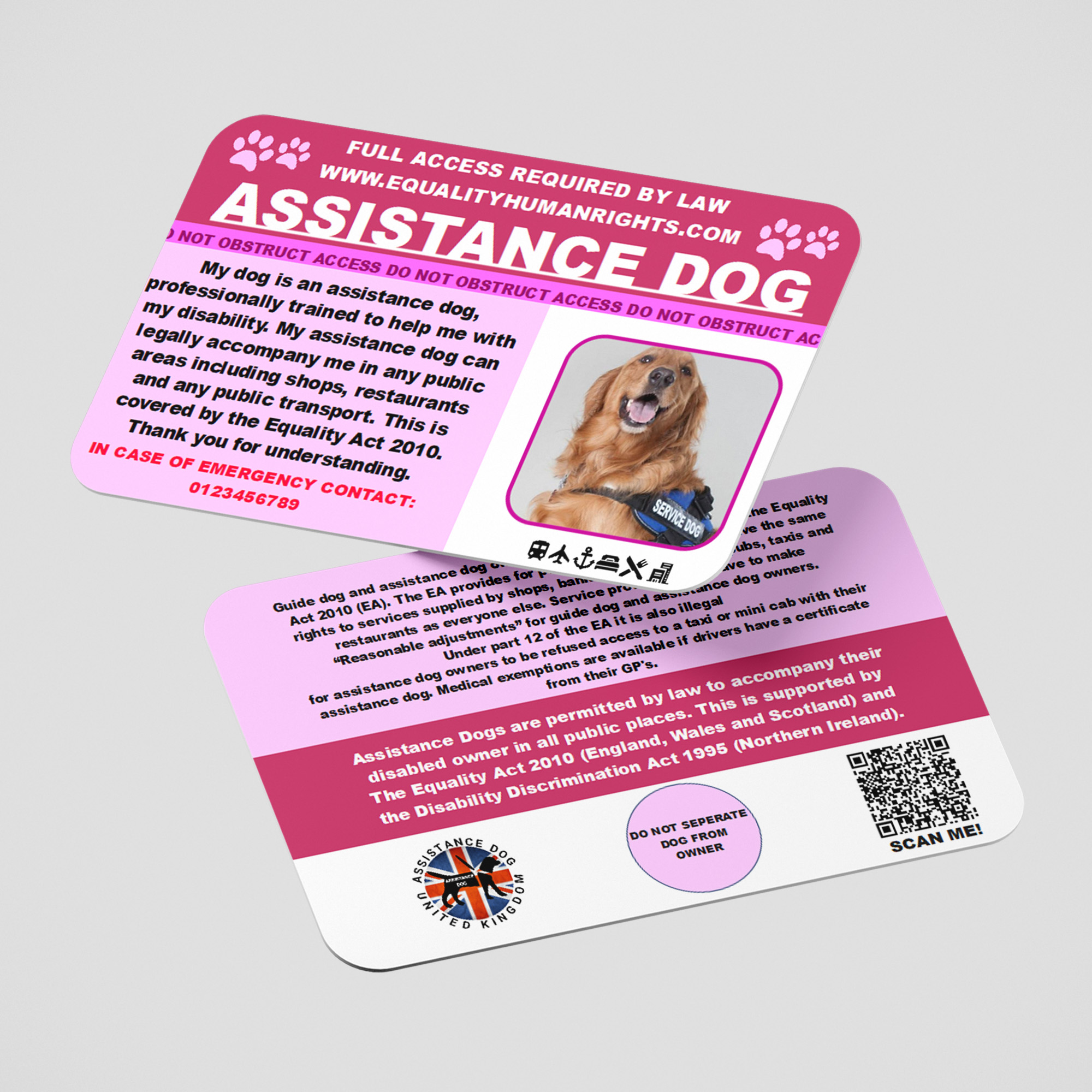 Pink assistance dog card ad29