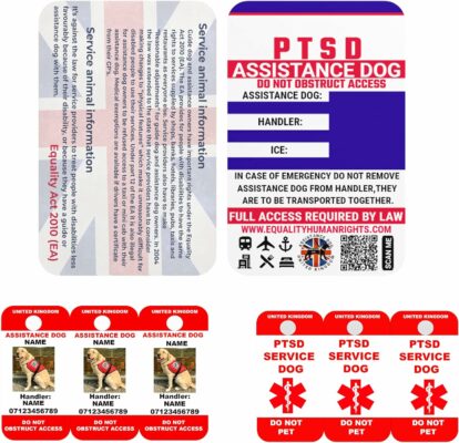 PTSD Assistance Dog UK Card with 3 Dog Tags