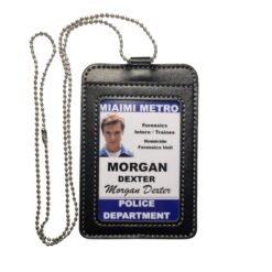 Young Dexter ID Card Prop – Faux Leather Holder with Neck Chain